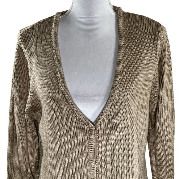 NY Collection Tan Cardigan Sweater XL V-Neck Knit Casual Layer - Picture 3 of 12